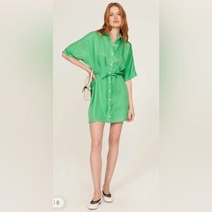 Thakoon Collective Kelly Green Tailored Pleated Shirt Dress Menswear Office